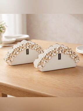 Vintage Verdici Gold & White Daisy Napkins Holder 1968 Lot of 2 Mint Condition